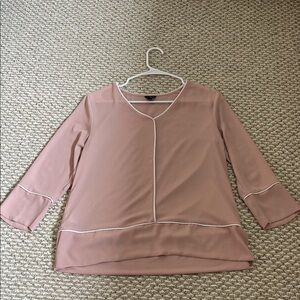 Ann Taylor Dusty Rose Blouse with White Piping